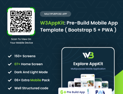 W3AppKit - Pre-Build Mobile App Template (Bootstrap 5 + PWA) app branding design graphic design productdesign template ui uiux website