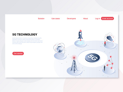 Landing page isometric 5G technology 3d 5g app cloud flat header homepage illustraion internet isometric landing landing page network slider technology ux ux ui vector web design website