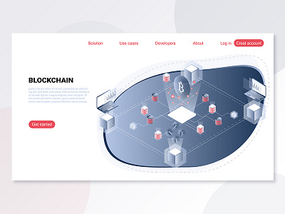 Landing page isometric blockchain