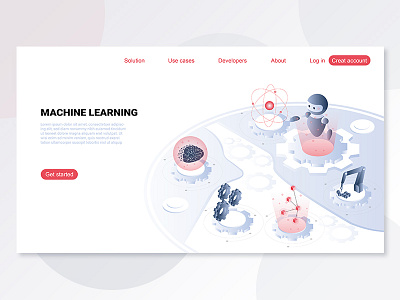 Landing page isometric machine learning ai app concept design flat graphic header illustration isometric landing page machine learning minimal robot simple slider ui ux vector web website