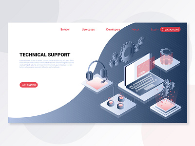 Landing page isometric technical support app concept design flat graphic header illustration isometric landing page minimal recharge simple slider support technical ui ux vector web website
