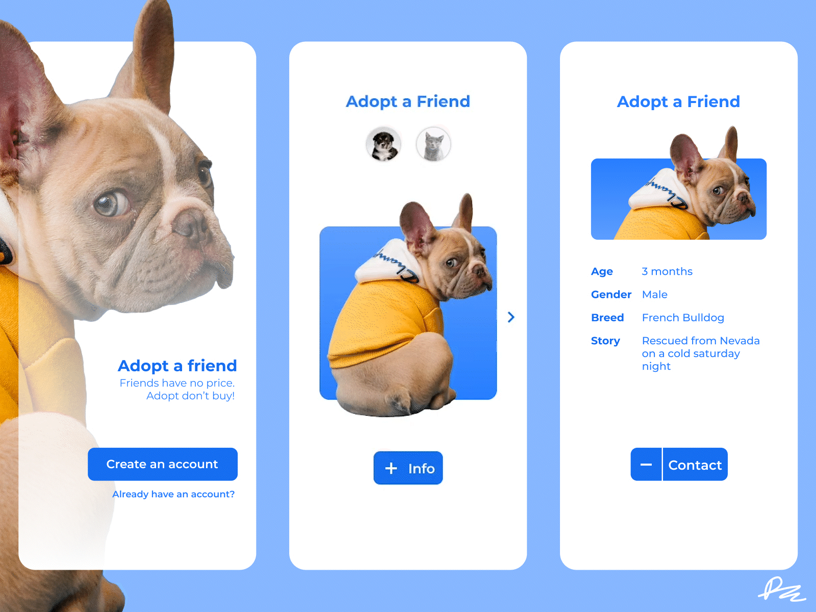 Adopt a friend app animals animation app design mobile ui