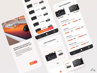 Comparision App comparision laptop orange pc ui