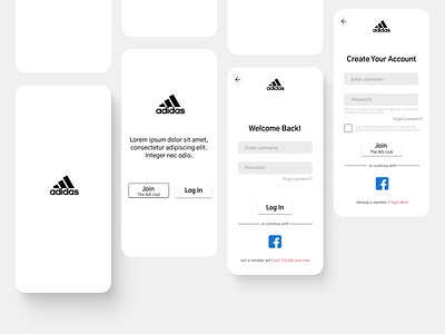 Adidas Log-in flow redesign app branding design typography ui ux