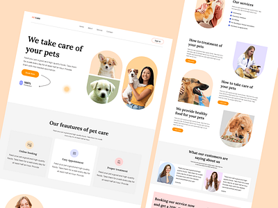 Pet care landing page animal dogs homepage landing page pet care pet health pets ui design web design website