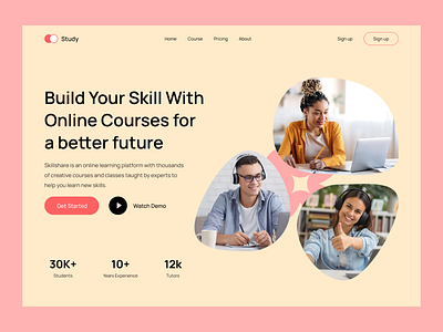 Online course landing page e learning education website landing page online class online course study ui design web design