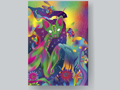 Psychedelic mantis cat design digitalization graphic design il illustration vector