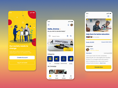 Fundraising App app charity design donate learningux ui uiux userinterfacedesign ux webdesign