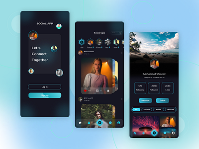 Social Media App UI branding ios design jannatul shourov minimal mobile app social app social media app thedsquad ui ui design