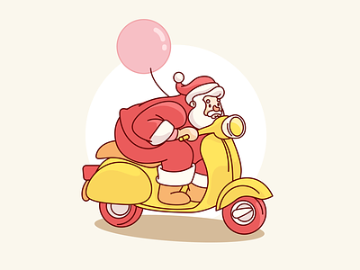 Santa Claus balloon christmas hat illustration motorcycle outline santa claus
