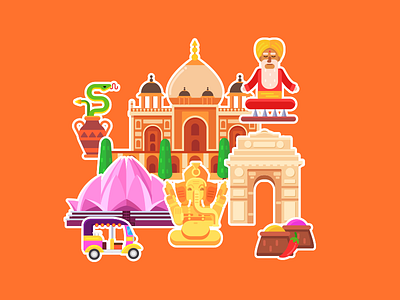 Word Travel Game: India country illustration india map town vector world