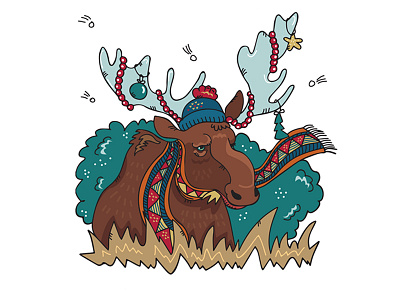 postcard 3 card elk graphic design illustration postcard vector winter