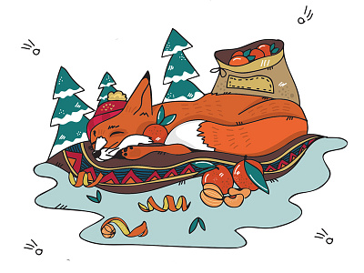 postcard 2 card fox graphic design illustration postcard vector winter