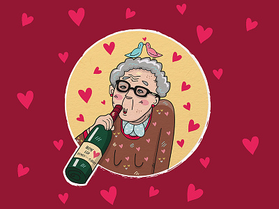 old lady art concept granny illustration old lady vector wine