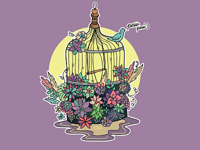 succulents cage art bird cage illustration succulents vector