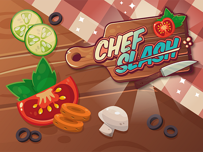 Chef slash food game kitchen logo vector vegetables