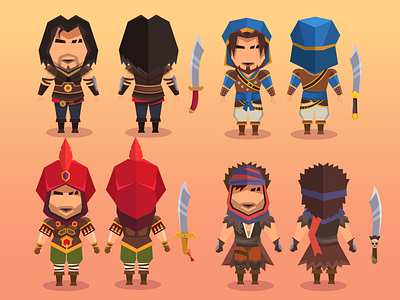 Prince characters 2 character game low poly persia prince vector