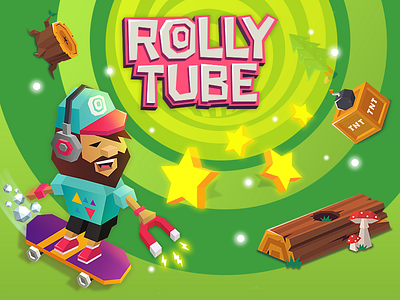 Rolly tube game character game lowpoly promo skate star tube vector