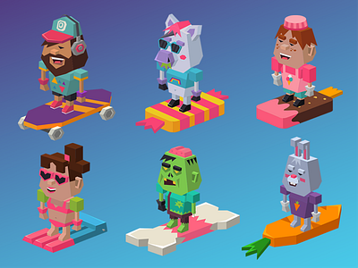 Rolly tube characters 2 banny character game icecreamman lowpoly pony skate zombie