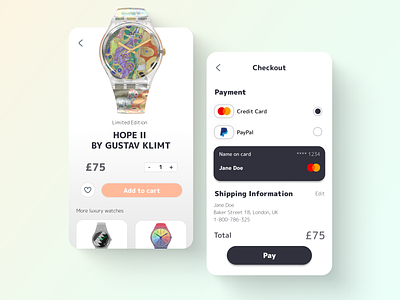 E-commerce and Checkout Screen checkout design figma gradient graphic design interface mobile mobile store pastel payment ui ux watch