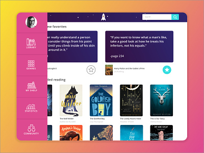 Digital Library Main Screen app books digital ebooks library menu read ui ux