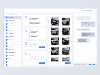 Dashboard for car dealership app chat communication dashboard data grid information interface structure ui ux web