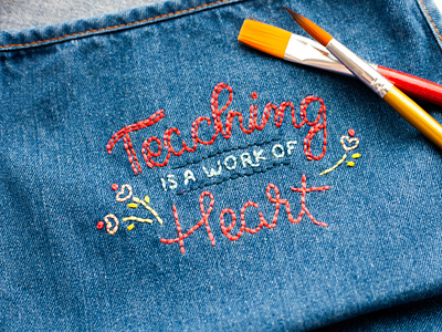 Hand-embroidered Apron design for children lettering personalized items teaching