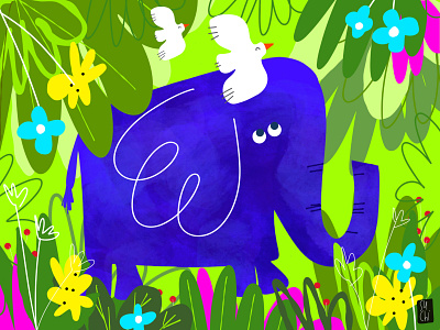 The blue elephant adobefresco design digitaldrawing frescoart graphic design illustration ipadproart kidlitart vector vectorillustration