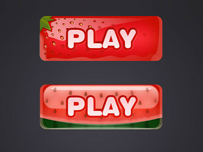 Strawberry watermelon fruit crystal texture button草莓西瓜水晶质感按钮 button icon ui