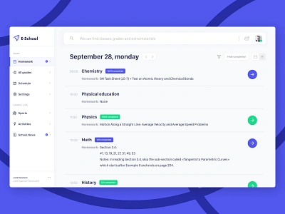 E-School app app concept belarus callendar desctop diary education grades gradient list minsk nice online education purple schedule school table timetable typography ui