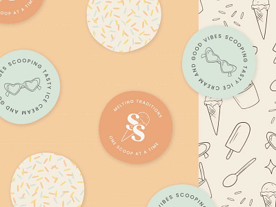 Social Scoopz Brand and Pattern Design brand brand design brand identity brand identity design branding bright and colorful cute design design hand drawn ice cream ice cream branding ice cream shop illustration logo logotype pattern design retro inspired sticker design vector vintage inspired