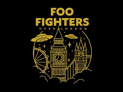 Foo Fighters - Foos Over London apparel band big ben fashion graphic tee illustration london merch merchandise design monoline music popup tshirt ufo