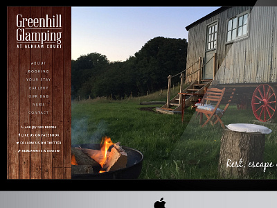 TomOB Designs Greenhill homepage award winning glamping website side panel