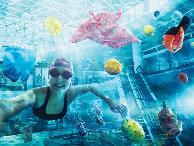 2015 - MegaMall Bucharest ad advertising digital fitness mall ooh outdoor photomanipulation print retouch sports underwater