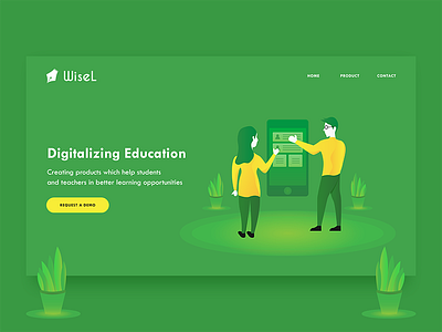 WiseL Landig page 2d character education green illustration landing page minimal minimalistic student ui ux visual