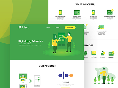 WiseL Landing page | Digitalizing Education 2d character education icons illustration landing page minimal photoshop student ui ux visual