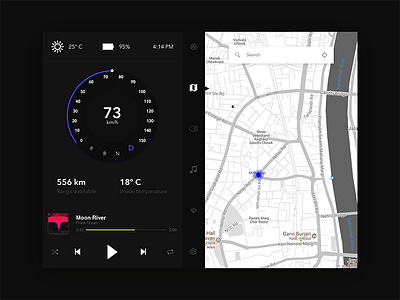 Car Interface - Daily UI challenge 034 car challenge dailyui darkui dashboard debut map minimal music ui ux