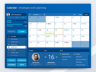 Calendar - Employee work planning app calendar clean dashboard design flat sidebar tables ui user ux web