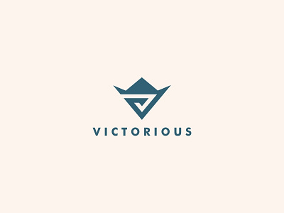 Victorious branding crown and letter v logo