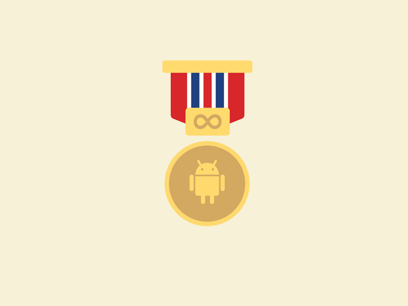 Construction of an illustration android animation design falling flat gold material medal revealing ribbon