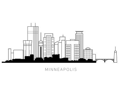 Skyline of Minneapolis art city design illustrator minneapolis minnesota monochromatic skyline twin cities