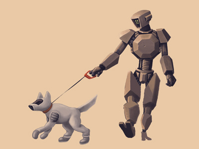 Walking the dog illustration painter