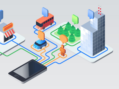 Linked City illustration isometric vectorial