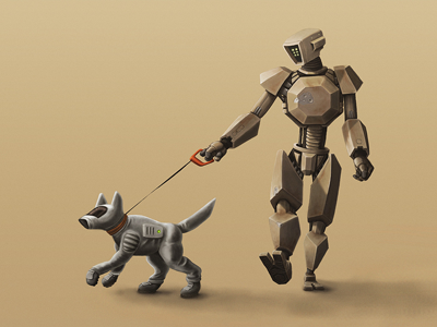 Walking The Dog (final) dog illustration painter robot