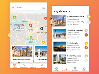 Itinerary app UI icons itinerary list lithuania map search travel ui