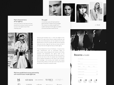 Model agency design concept black and white minimalism minimalistic modeling models website concept website design