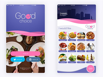 IOS App Concept foot ios login screen restaurant