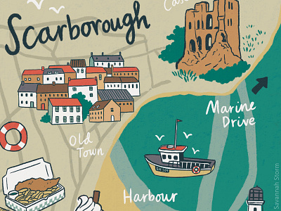 Scarborough Illustrated Map illustration map design map illustration uk illustrator uk map design