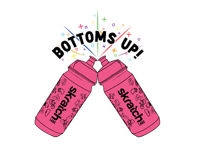 Bottoms Up! for Skratch Labs art bidon bottles bottoms up brand design branding cheers cute cycling illustration pink sparkles sticker