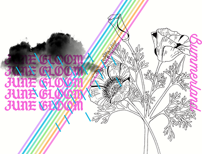 JUNE GLOOM - BOTTLE GRAPHIC art bottle california poppy cloud drawing graphic idk how to hashtag illustration june gloom poppies poppy purist rain rainbow